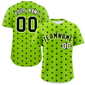 Custom Neon Green Black Personalized Polka Dot Graffiti Pattern Authentic Baseball Jersey