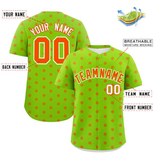 Custom Neon Green Orange Personalized Polka Dot Graffiti Pattern Authentic Baseball Jersey