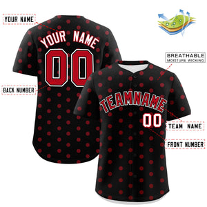 Custom Black Red Personalized Polka Dot Graffiti Pattern Authentic Baseball Jersey