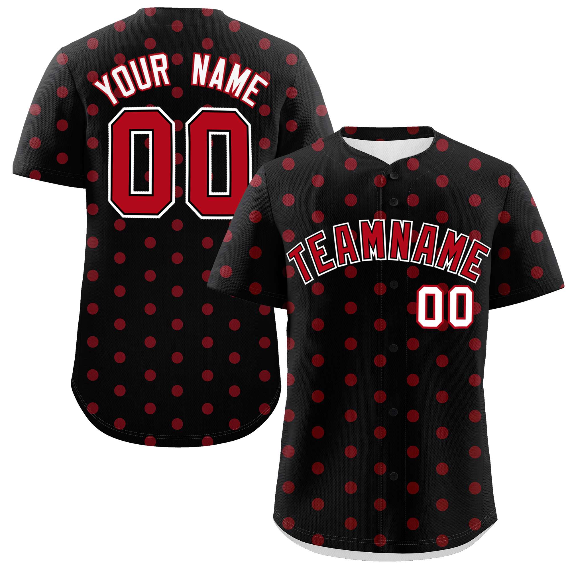 Custom Black Red Personalized Polka Dot Graffiti Pattern Authentic Baseball Jersey