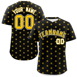 Custom Black Gold Personalized Polka Dot Graffiti Pattern Authentic Baseball Jersey