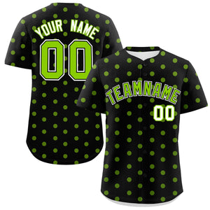 Custom Black Neon Green Personalized Polka Dot Graffiti Pattern Authentic Baseball Jersey