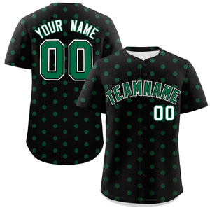 Custom Black Kelly Green Personalized Polka Dot Graffiti Pattern Authentic Baseball Jersey