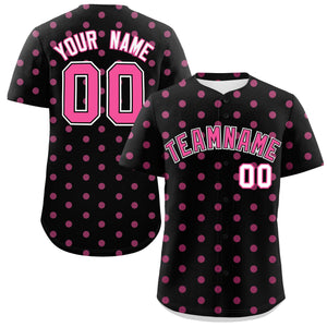 Custom Black Pink Personalized Polka Dot Graffiti Pattern Authentic Baseball Jersey