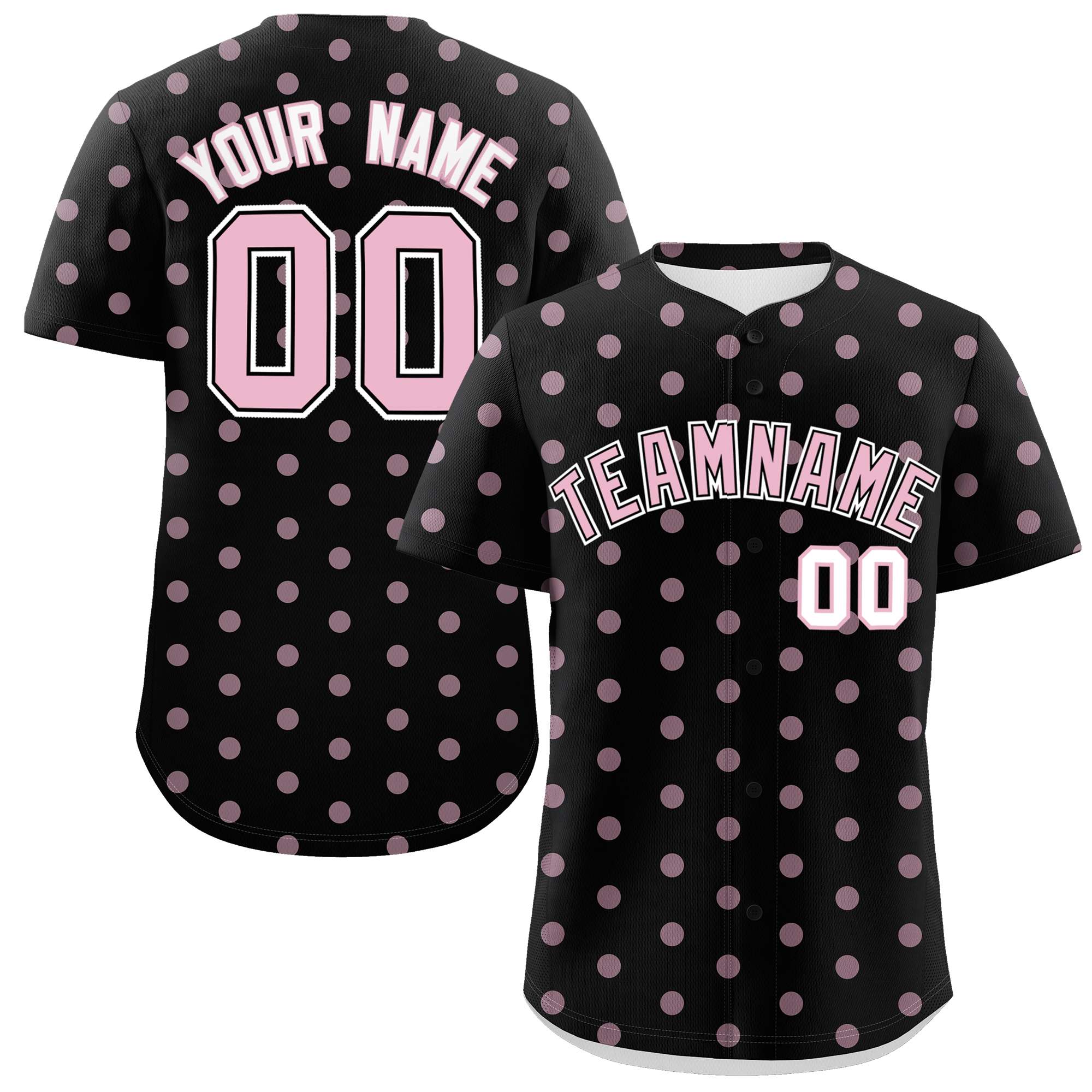 Custom Black Light Pink Personalized Polka Dot Graffiti Pattern Authentic Baseball Jersey