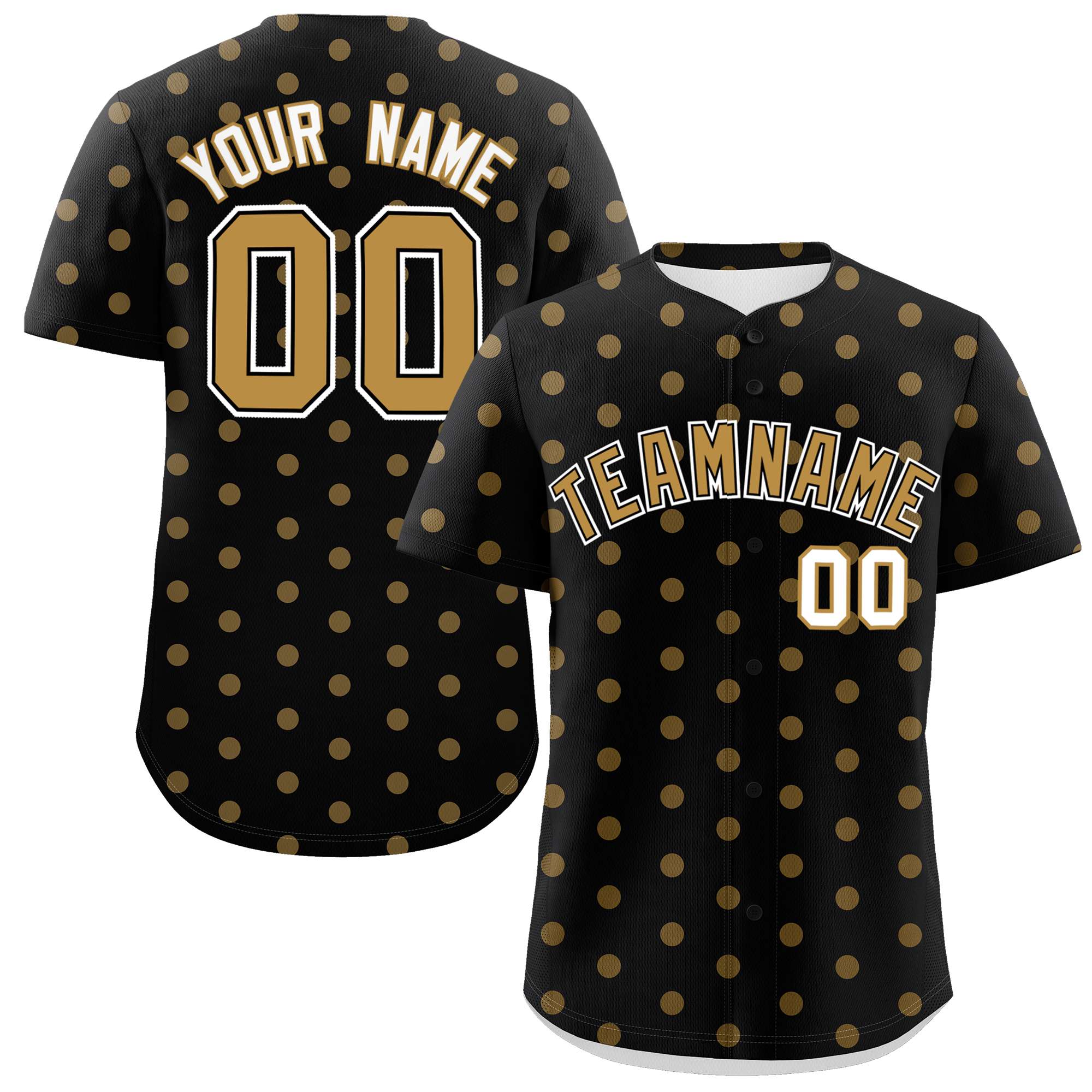 Custom Black Old Gold Personalized Polka Dot Graffiti Pattern Authentic Baseball Jersey