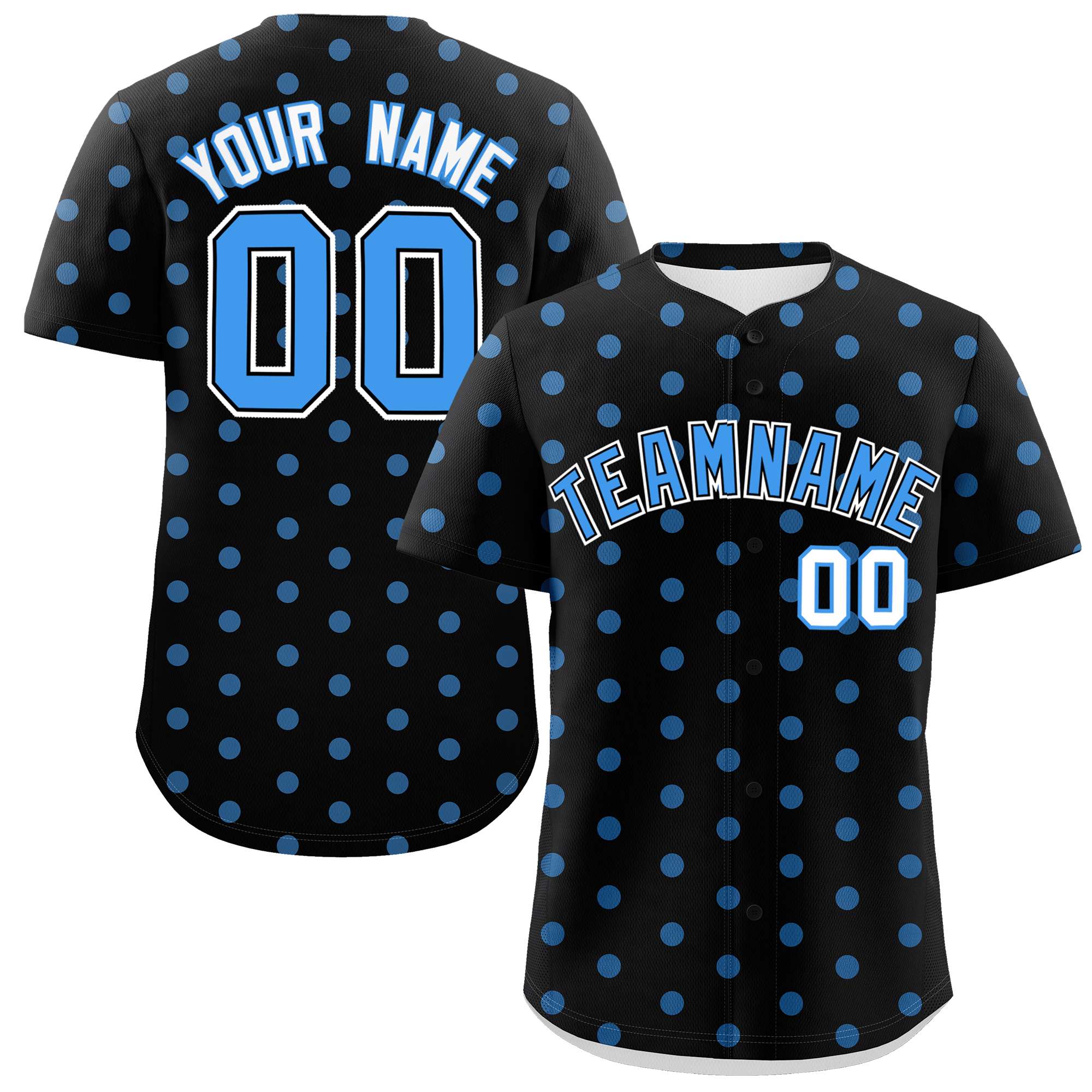 Custom Black Powder Blue Personalized Polka Dot Graffiti Pattern Authentic Baseball Jersey