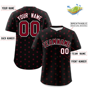 Custom Black Crimson Personalized Polka Dot Graffiti Pattern Authentic Baseball Jersey