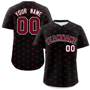 Custom Black Crimson Personalized Polka Dot Graffiti Pattern Authentic Baseball Jersey