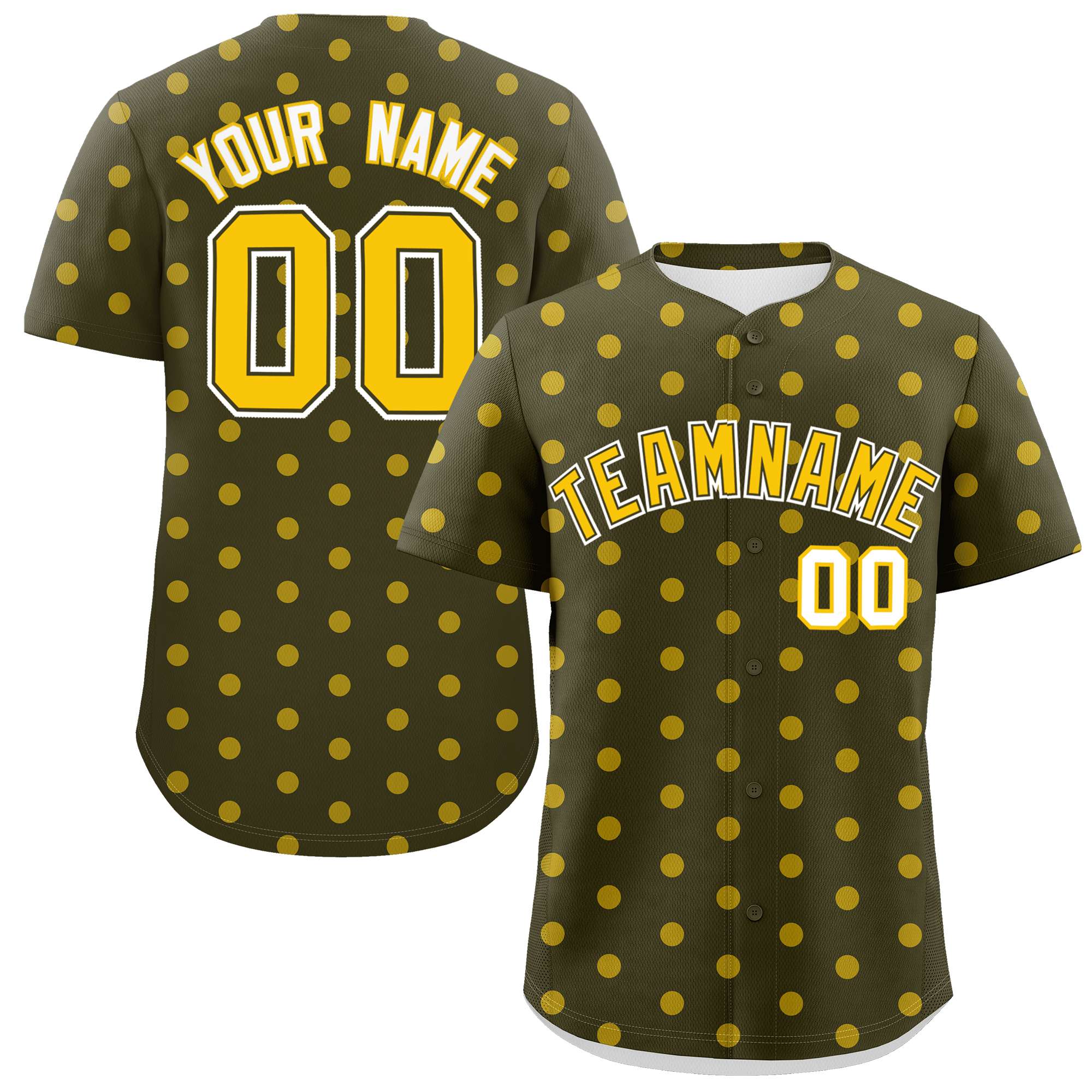 Custom Olive Gold Personalized Polka Dot Graffiti Pattern Authentic Baseball Jersey