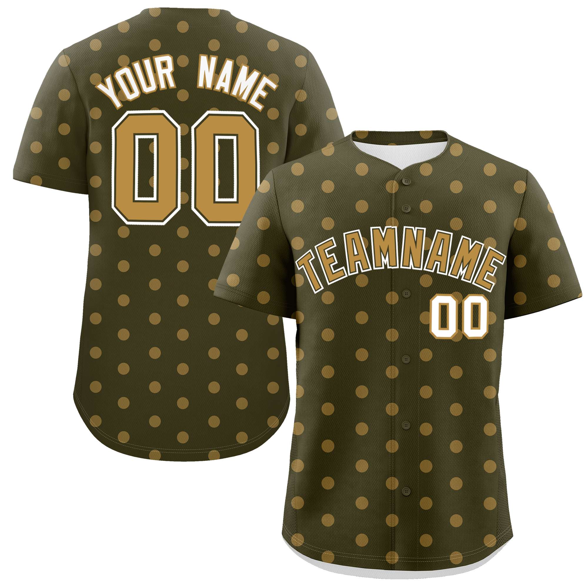 Custom Olive Old Gold Personalized Polka Dot Graffiti Pattern Authentic Baseball Jersey