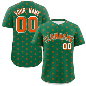 Custom Kelly Green Orange Personalized Polka Dot Graffiti Pattern Authentic Baseball Jersey