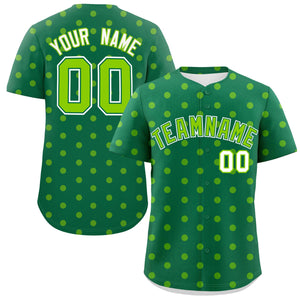 Custom Kelly Green Neon Green Personalized Polka Dot Graffiti Pattern Authentic Baseball Jersey