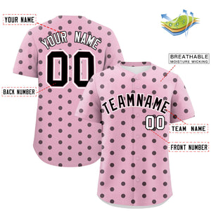 Custom Light Pink Black Personalized Polka Dot Graffiti Pattern Authentic Baseball Jersey