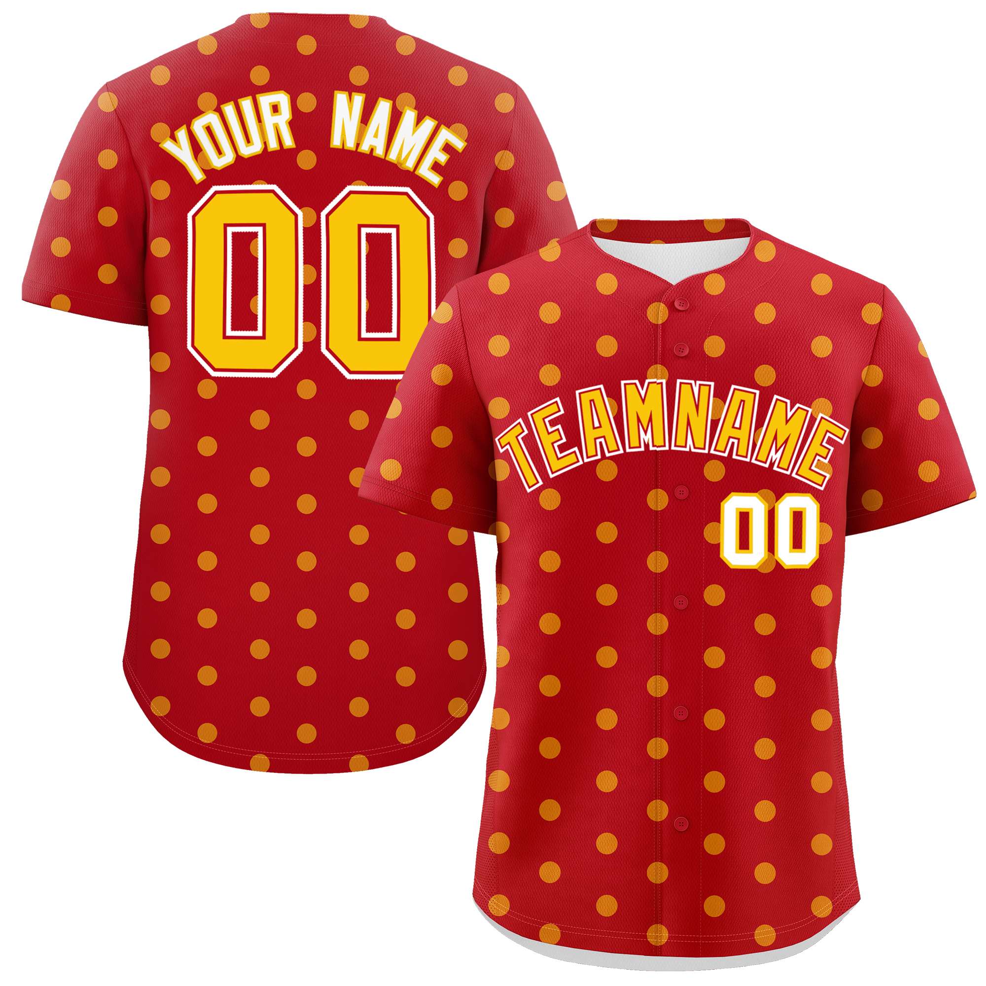 Custom Red Gold Personalized Polka Dot Graffiti Pattern Authentic Baseball Jersey