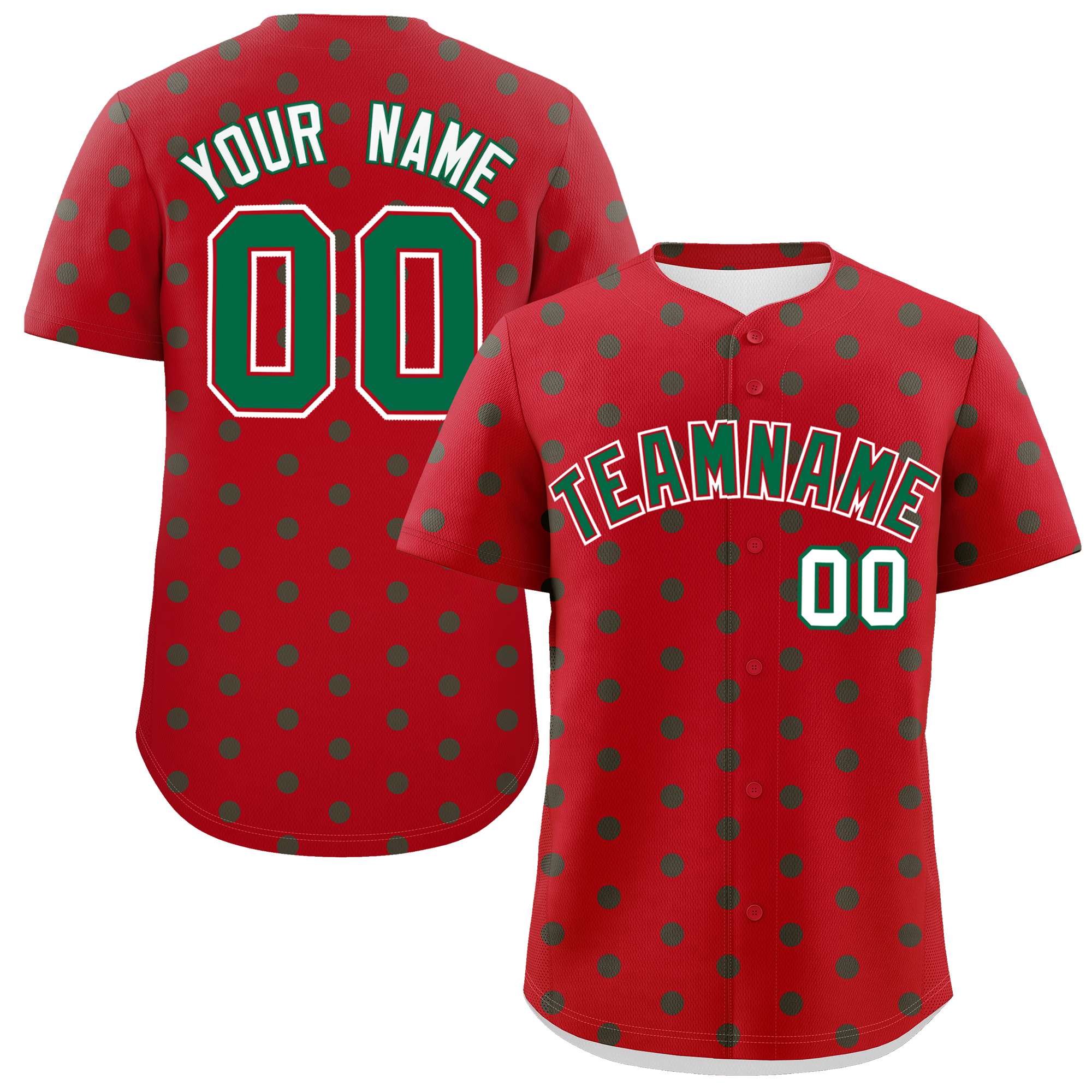 Custom Red Kelly Green Personalized Polka Dot Graffiti Pattern Authentic Baseball Jersey