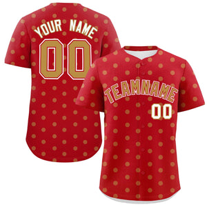 Custom Red Old Gold Personalized Polka Dot Graffiti Pattern Authentic Baseball Jersey