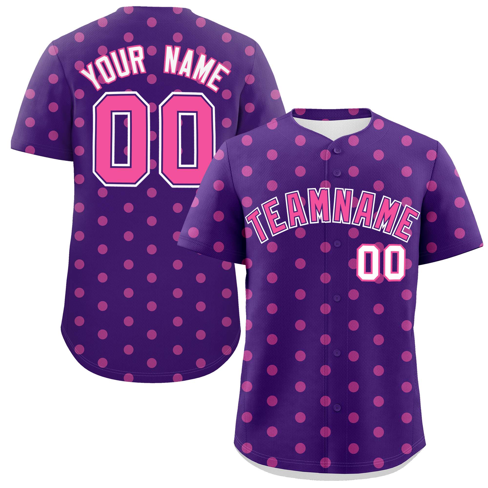 Custom Purple Pink Personalized Polka Dot Graffiti Pattern Authentic Baseball Jersey