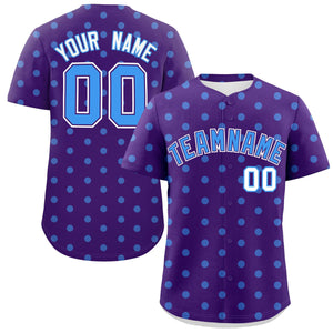 Custom Purple Powder Blue Personalized Polka Dot Graffiti Pattern Authentic Baseball Jersey