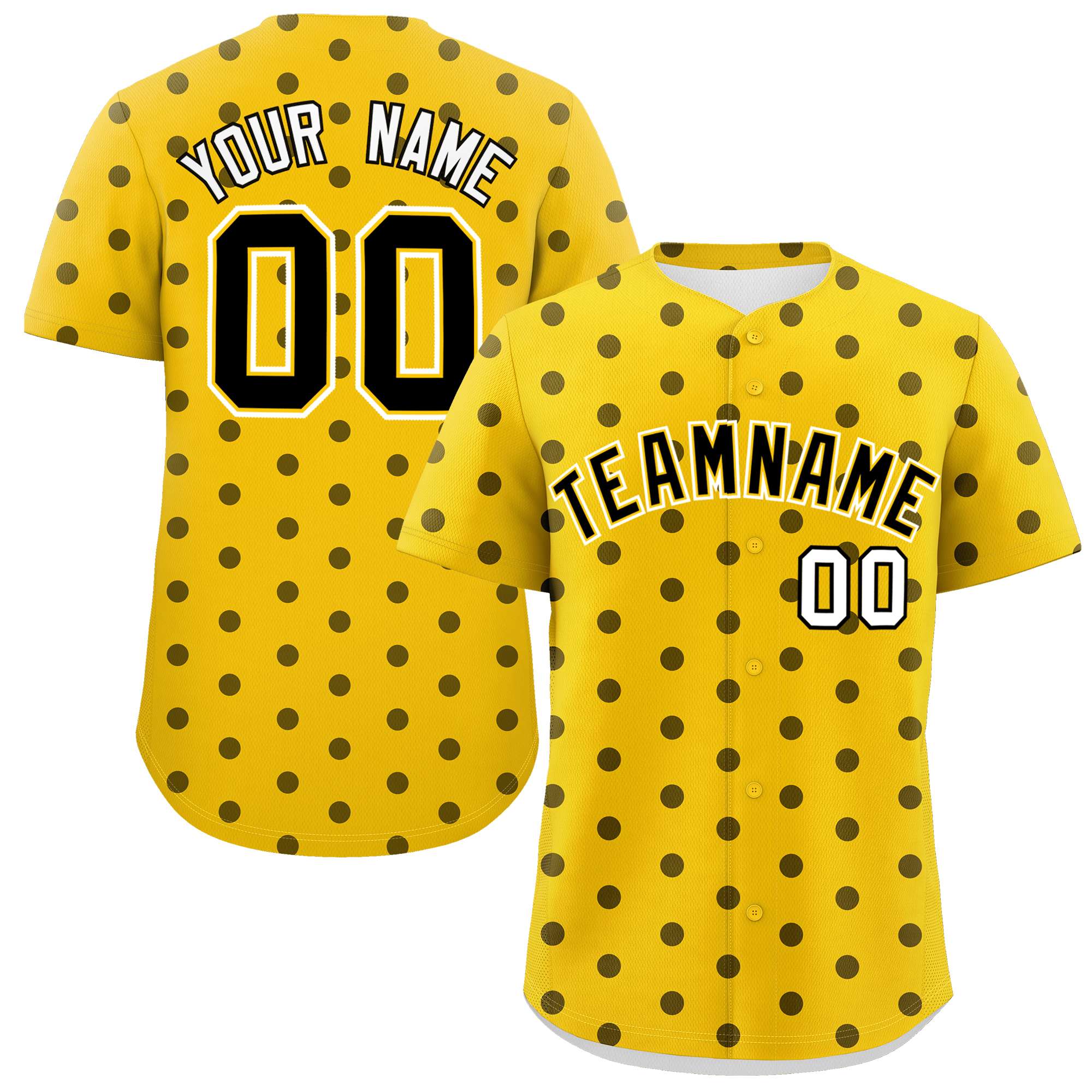 Custom Gold Black Personalized Polka Dot Graffiti Pattern Authentic Baseball Jersey