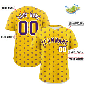 Custom Gold Purple Personalized Polka Dot Graffiti Pattern Authentic Baseball Jersey