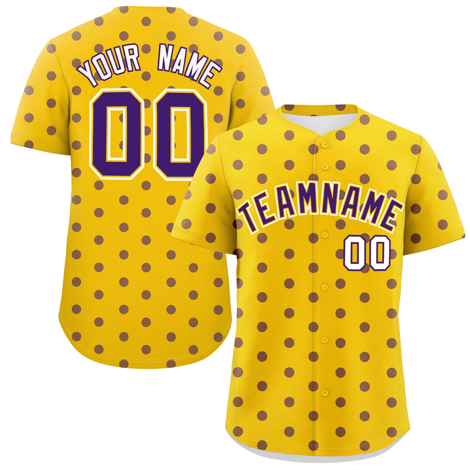 Custom Gold Purple Personalized Polka Dot Graffiti Pattern Authentic Baseball Jersey