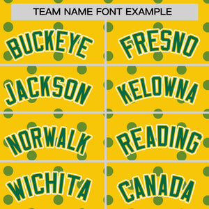 Custom Gold Kelly Green Personalized Polka Dot Graffiti Pattern Authentic Baseball Jersey