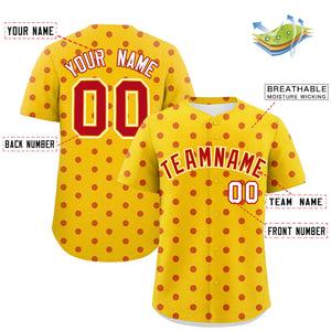 Custom Gold Red Personalized Polka Dot Graffiti Pattern Authentic Baseball Jersey