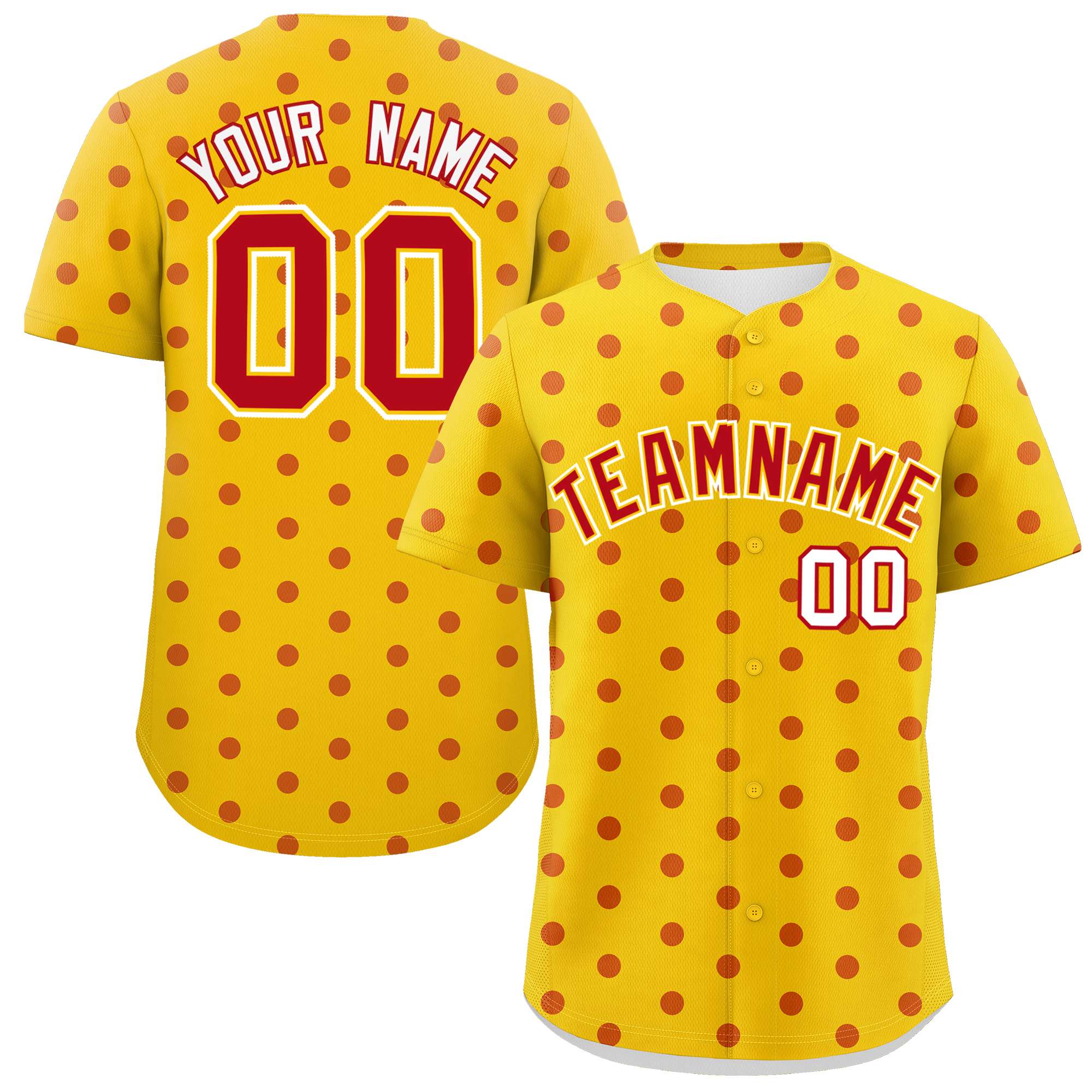 Custom Gold Red Personalized Polka Dot Graffiti Pattern Authentic Baseball Jersey