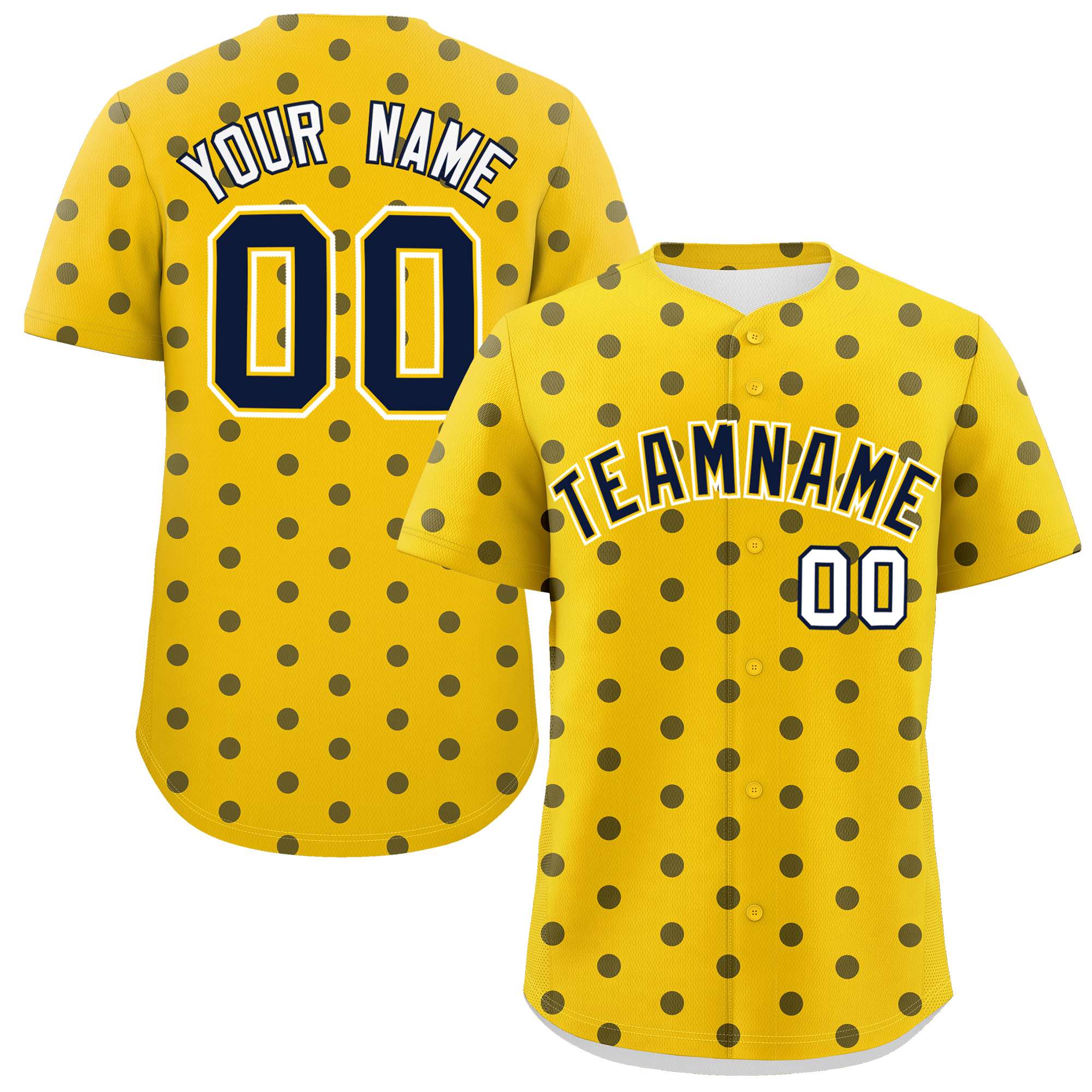 Custom Gold Navy Personalized Polka Dot Graffiti Pattern Authentic Baseball Jersey