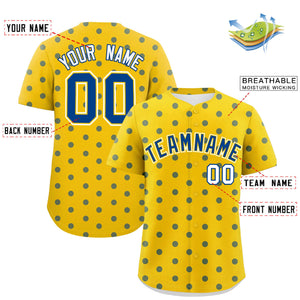 Custom Gold Royal Personalized Polka Dot Graffiti Pattern Authentic Baseball Jersey