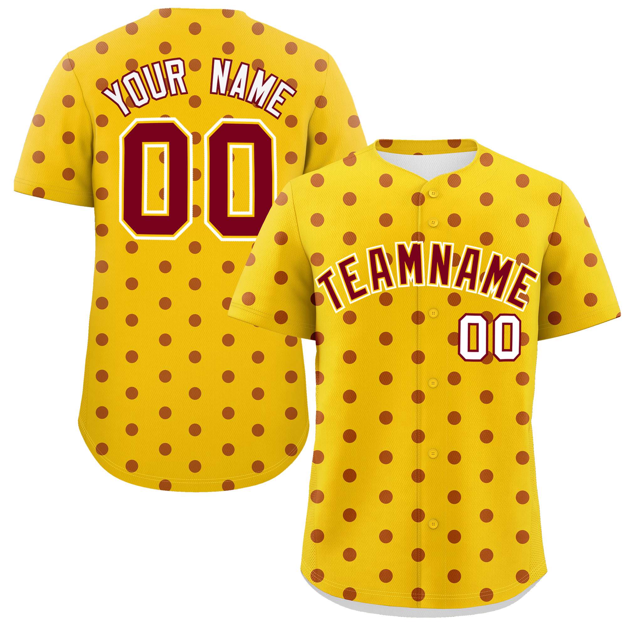 Custom Gold Crimson Personalized Polka Dot Graffiti Pattern Authentic Baseball Jersey