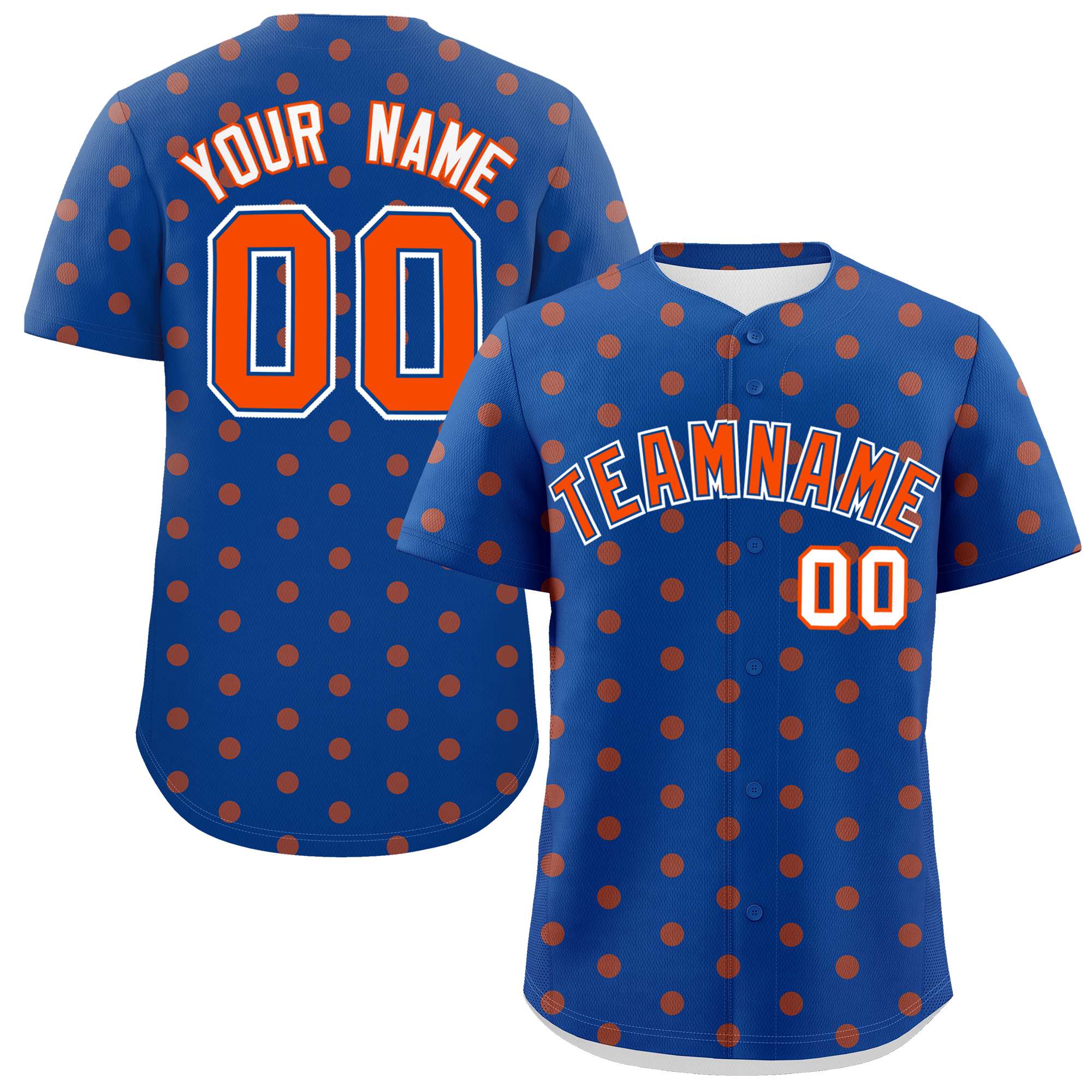 Custom Royal Orange Personalized Polka Dot Graffiti Pattern Authentic Baseball Jersey