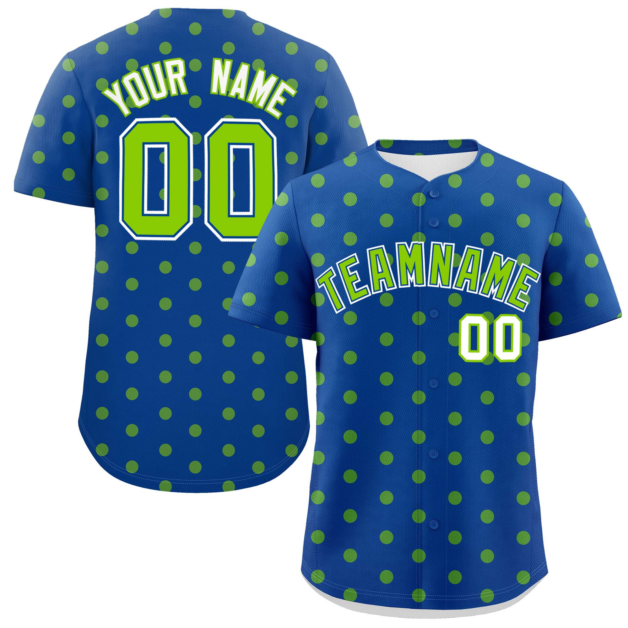 Custom Royal Neon Green Personalized Polka Dot Graffiti Pattern Authentic Baseball Jersey