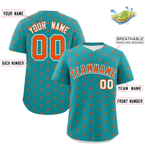 Custom Aqua Orange Personalized Polka Dot Graffiti Pattern Authentic Baseball Jersey