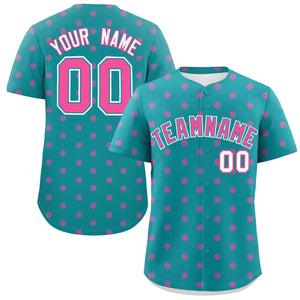 Custom Aqua Pink Personalized Polka Dot Graffiti Pattern Authentic Baseball Jersey