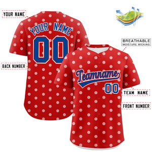 Custom Red White Personalized Polka Dot Graffiti Pattern Authentic Baseball Jersey