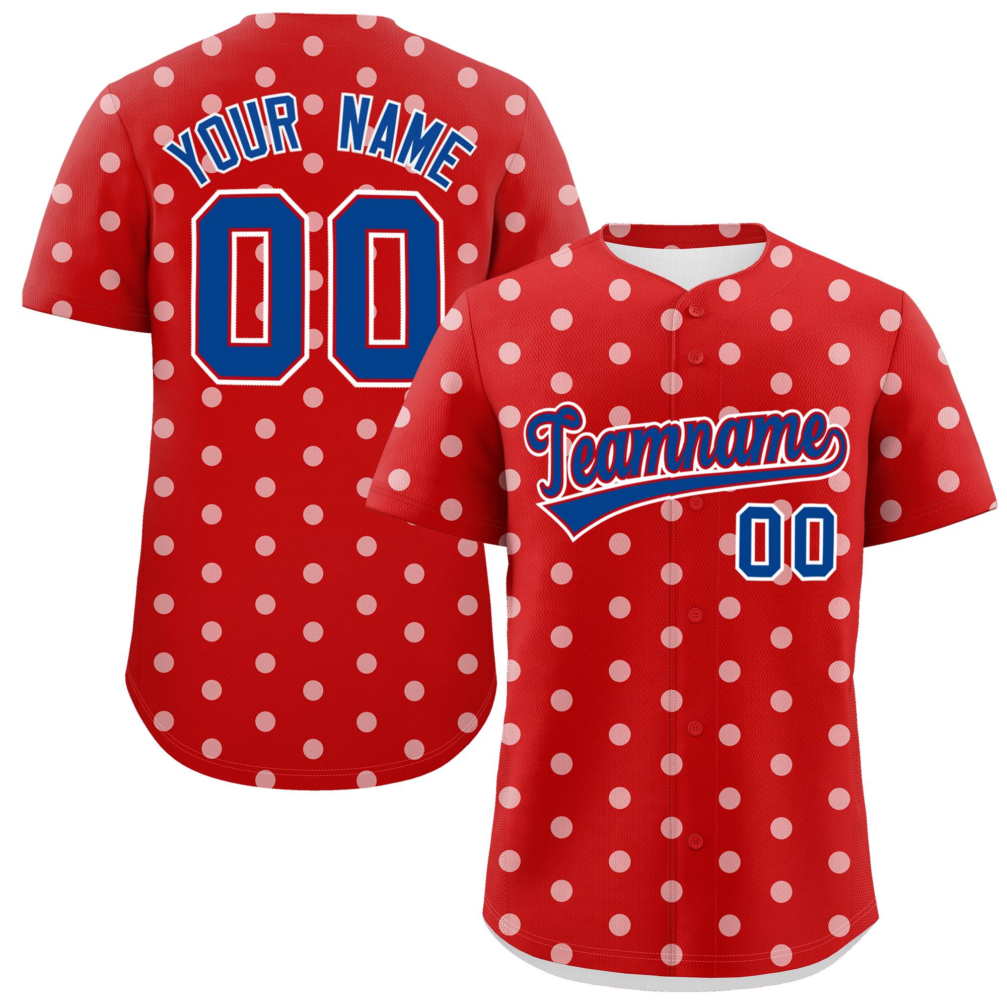 Custom Red White Personalized Polka Dot Graffiti Pattern Authentic Baseball Jersey