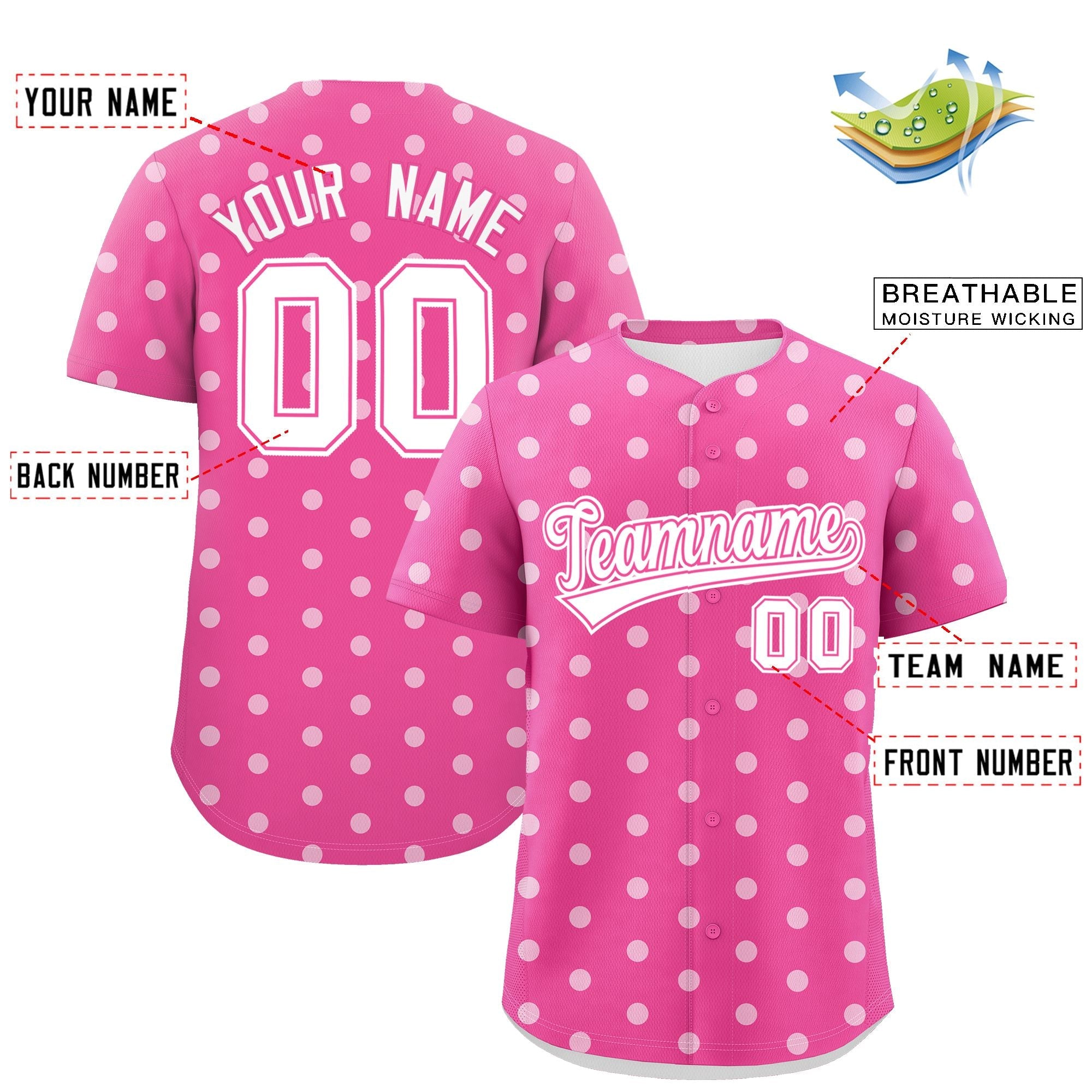 Custom Pink White Personalized Polka Dot Graffiti Pattern Authentic Baseball Jersey