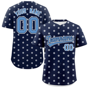 Custom Navy White Personalized Polka Dot Graffiti Pattern Authentic Baseball Jersey