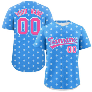 Custom Powder Blue White Personalized Polka Dot Graffiti Pattern Authentic Baseball Jersey