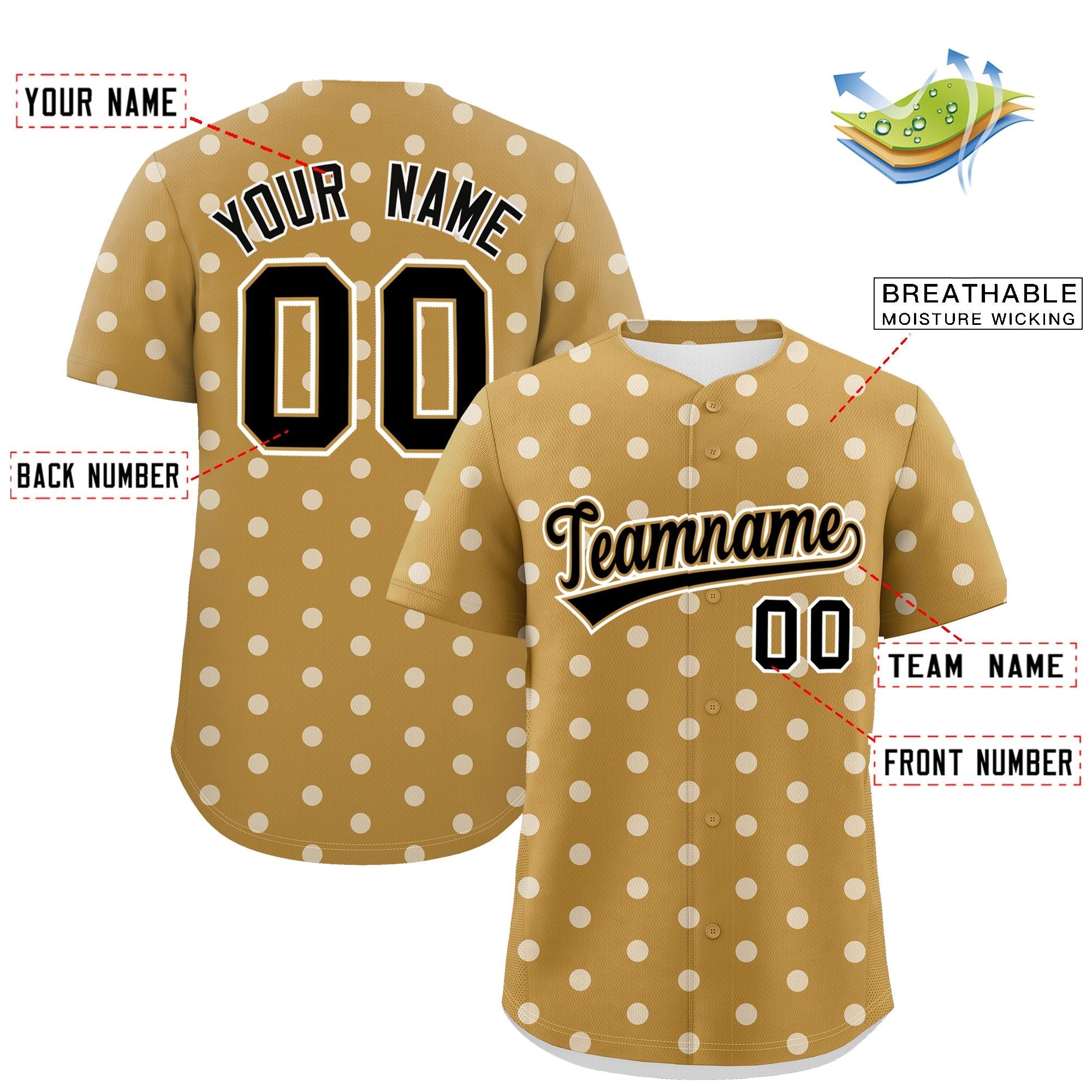 Custom Old Gold White Personalized Polka Dot Graffiti Pattern Authentic Baseball Jersey