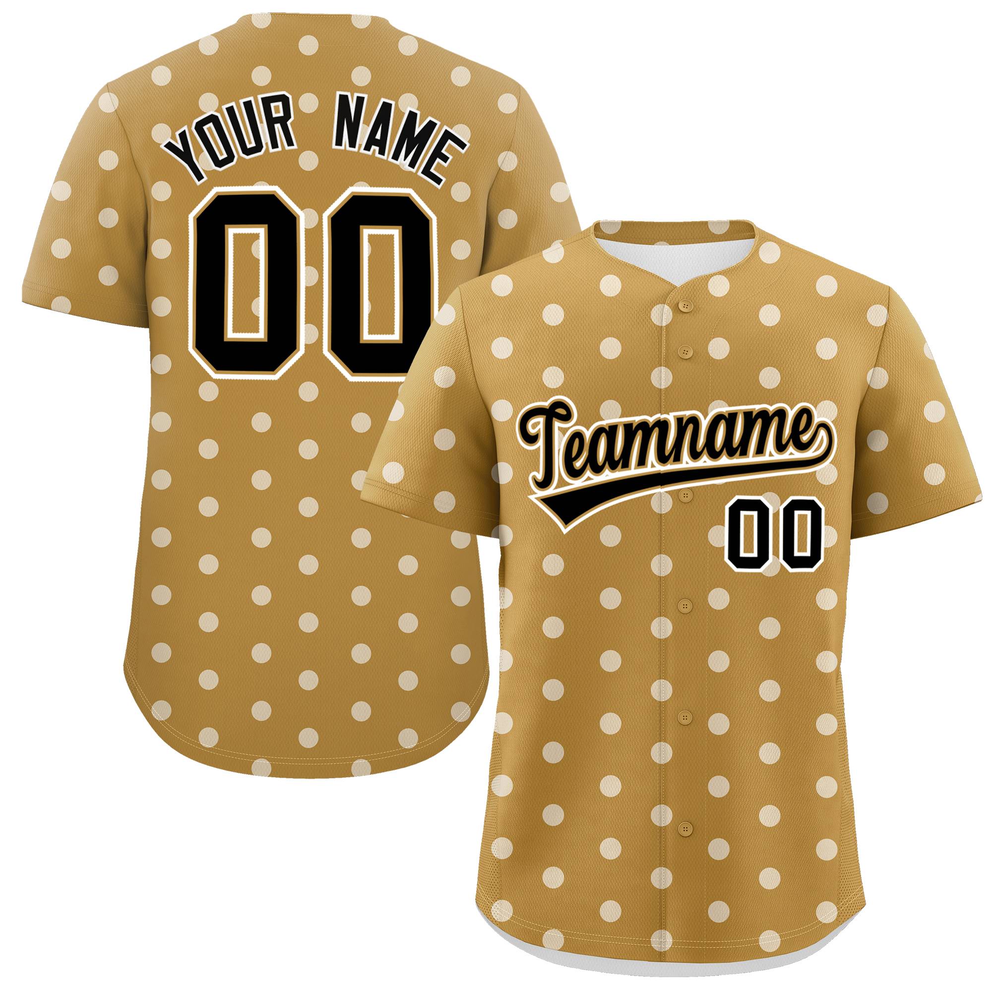 Custom Old Gold White Personalized Polka Dot Graffiti Pattern Authentic Baseball Jersey