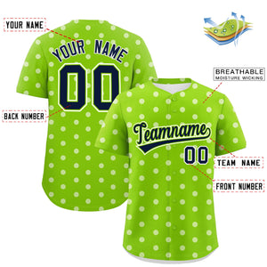 Custom Neon Green White Personalized Polka Dot Graffiti Pattern Authentic Baseball Jersey