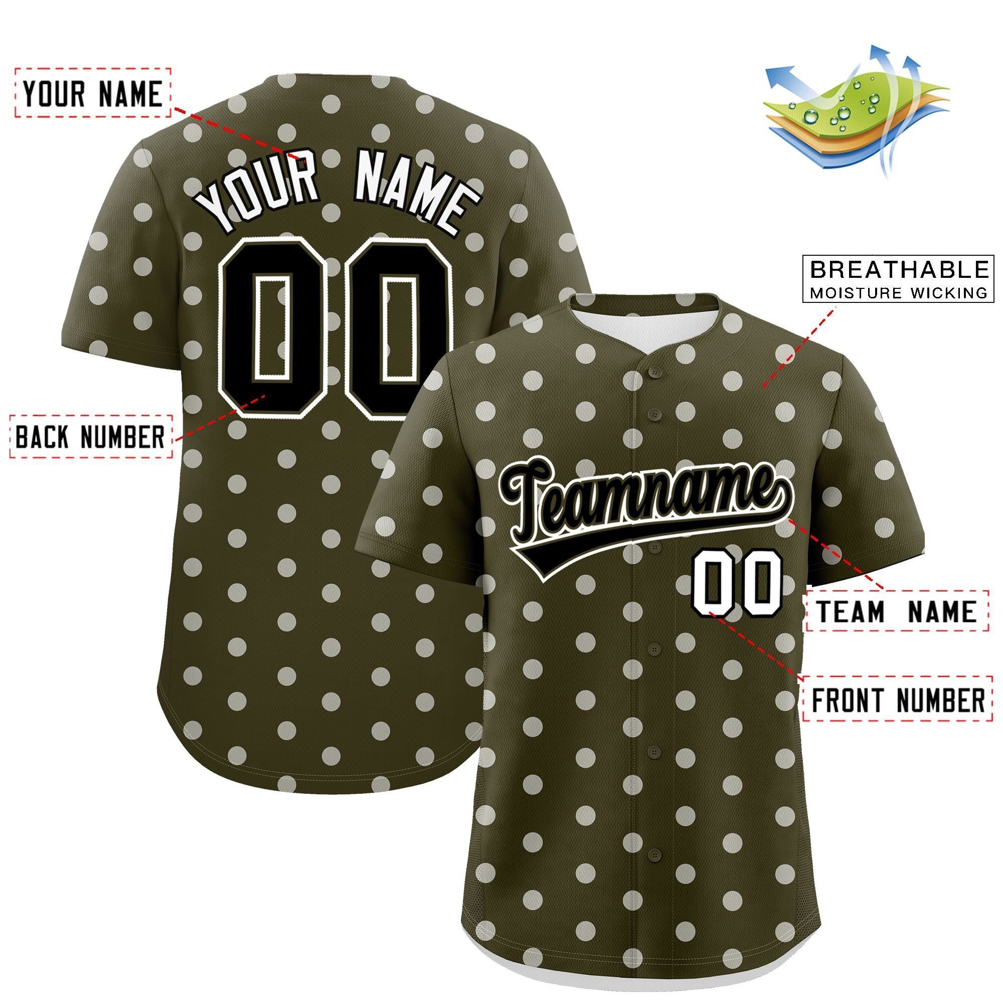 Custom Olive White Personalized Polka Dot Graffiti Pattern Authentic Baseball Jersey