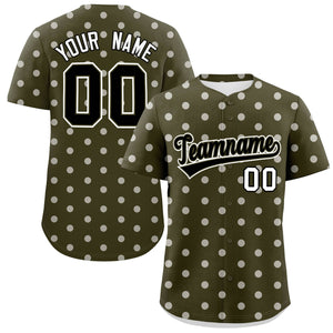 Custom Olive White Personalized Polka Dot Graffiti Pattern Authentic Baseball Jersey