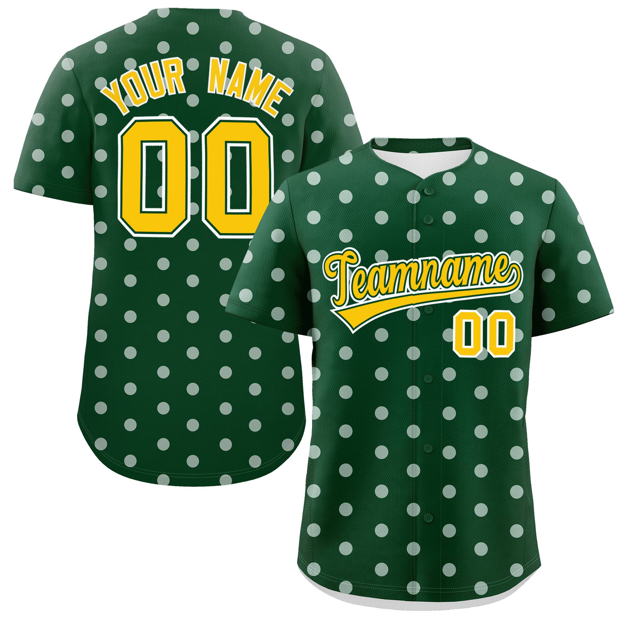 Custom Green White Personalized Polka Dot Graffiti Pattern Authentic Baseball Jersey