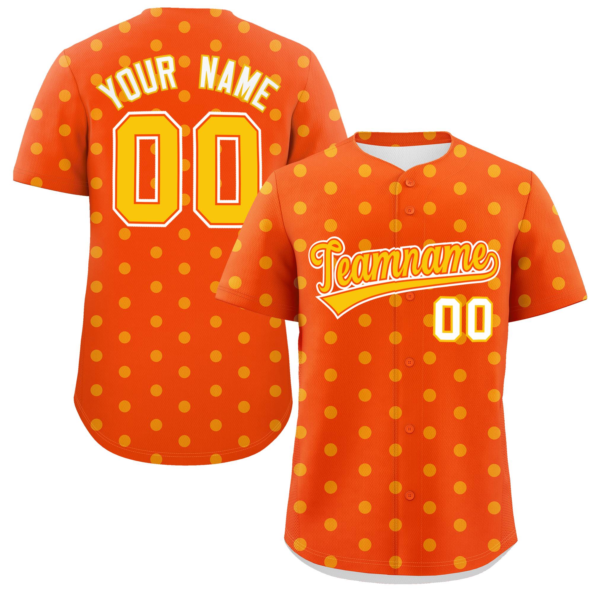 Custom Orange Yellow Personalized Polka Dot Graffiti Pattern Authentic Baseball Jersey