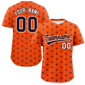 Custom Orange Navy Personalized Polka Dot Graffiti Pattern Authentic Baseball Jersey