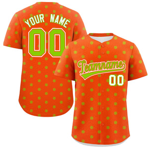 Custom Orange Neon Green Personalized Polka Dot Graffiti Pattern Authentic Baseball Jersey